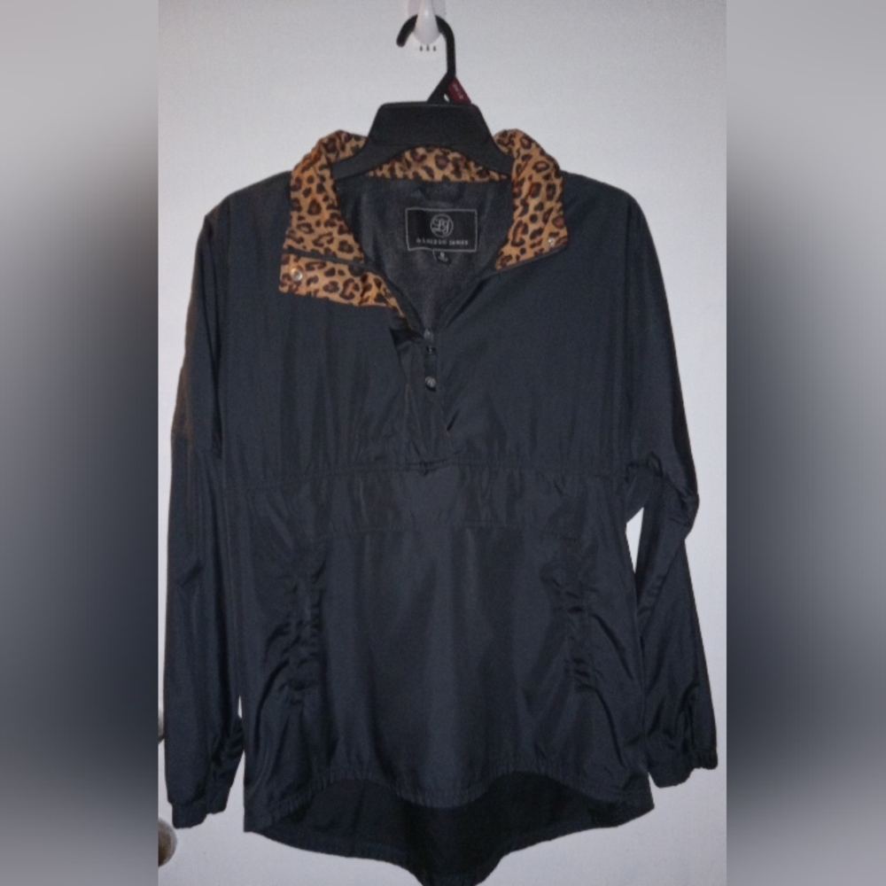Lauren James Black Utility Jacket with Animal Print Accent